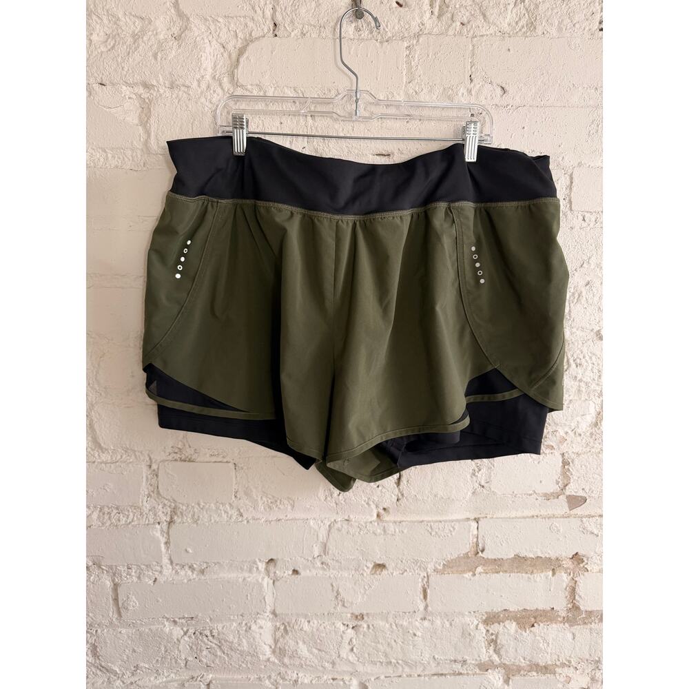 Core 10 Womens 3X Olive Green Running Shorts Built In Compression Lined Athletic